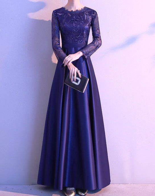 Women's Long Sleeve Celebrity Slim Long Dress – Elegant Host Gown for Annual Events
