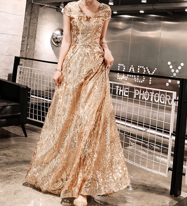 Elegant Long Starry V-Neck Dress – Ethereal, Glamorous & Magical