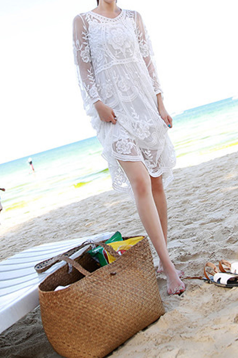 Women Mid Length Thin Breathable Beach Cover-Up