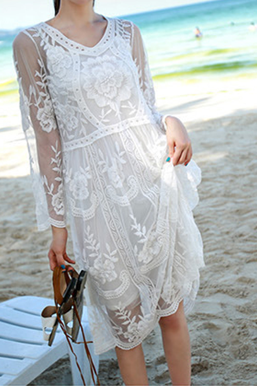Women Mid Length Thin Breathable Beach Cover-Up