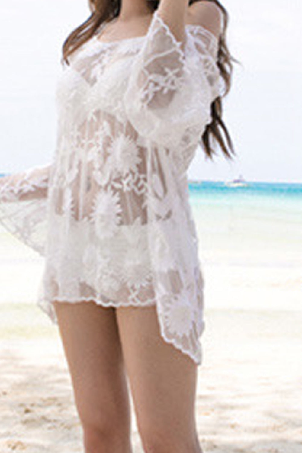 Women Mid Length Off-Shoulder Long Sleeve Cover-Up