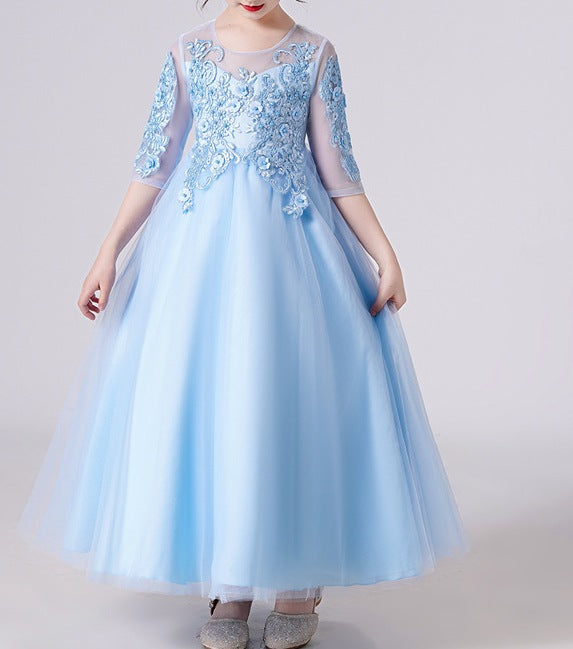 Elegant Slim-Fit Mid-Sleeve White Tulle Wedding Dress for Girls - RAC25ZB284GDRESS