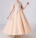 Elegant Slim-Fit Mid-Sleeve White Tulle Wedding Dress for Girls - RAC25ZB284GDRESS