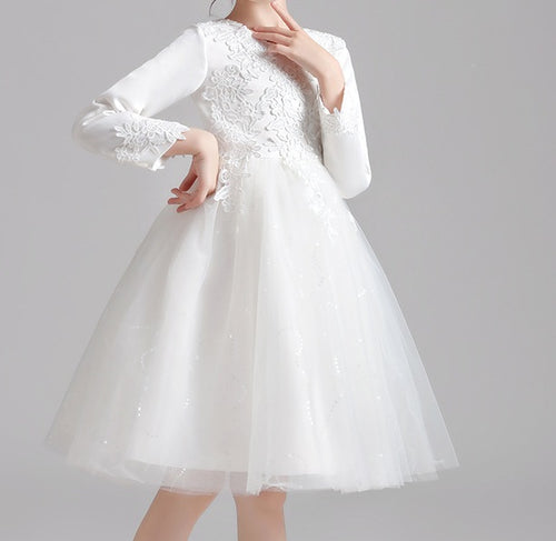 Children’s Long-Sleeved Princess Dress – Puffy Skirt Catwalk Host Gown for Girls - RAC25ZB283GDRESS