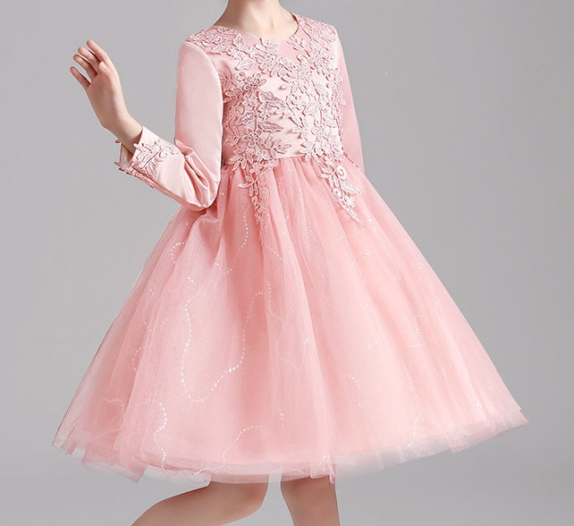 Children’s Long-Sleeved Princess Dress – Puffy Skirt Catwalk Host Gown for Girls - RAC25ZB283GDRESS