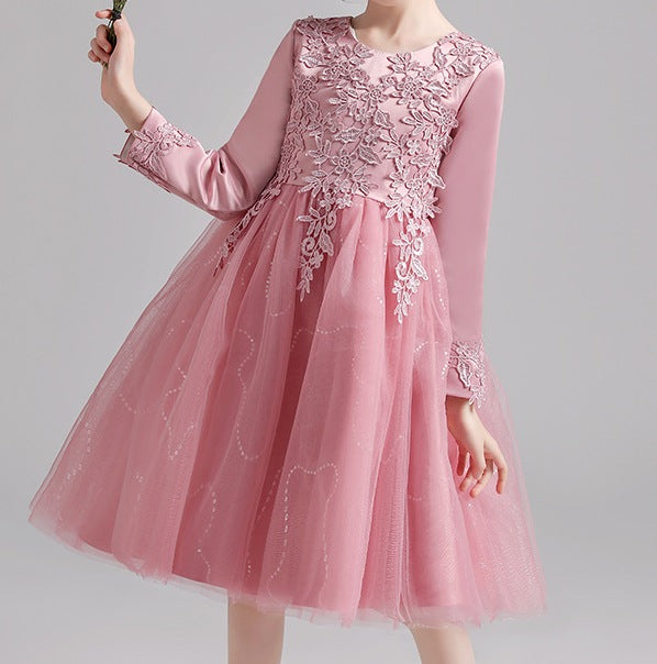 Children’s Long-Sleeved Princess Dress – Puffy Skirt Catwalk Host Gown for Girls - RAC25ZB283GDRESS