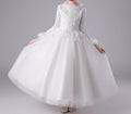 Girls' Autumn & Winter Flower Girl Wedding Dress with Thick Fur Collar - RAC25ZB279GDRESS