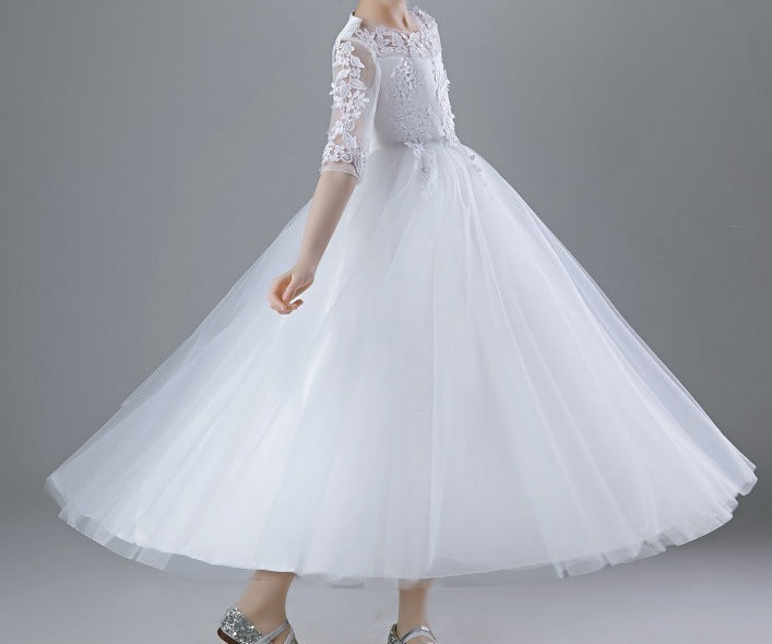 Girls’ Long Wedding Dress – Fluffy Mesh Princess Skirt - RAC25ZB278GDRESS