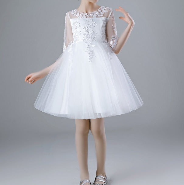 Girls’ Long Wedding Dress – Fluffy Mesh Princess Skirt - RAC25ZB278GDRESS