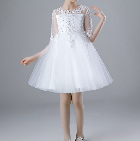 Girls’ Long Wedding Dress – Fluffy Mesh Princess Skirt - RAC25ZB278GDRESS