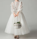 White Fluffy Long-Sleeved Princess Dress for Girls – Flower Girl Wedding Gown - RAC25ZB277GDRESS