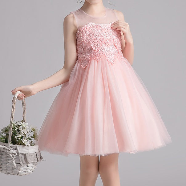 Princess Evening Dress for Girls – Fluffy Yarn Skirt | Flower Girl | Host | Piano Performance - RAC25ZB276GDRESS