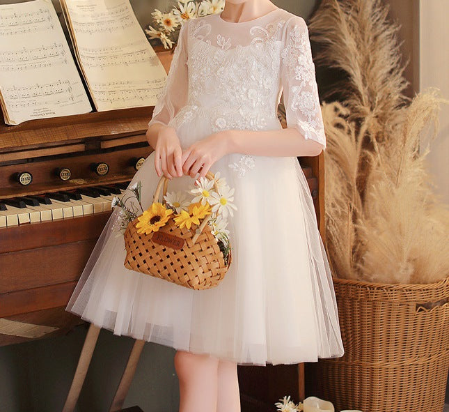 Elegant Embroidered Princess Dress for Girls – Flower Girl Tutu Mesh Skirt - RAC25ZB275GDRESS