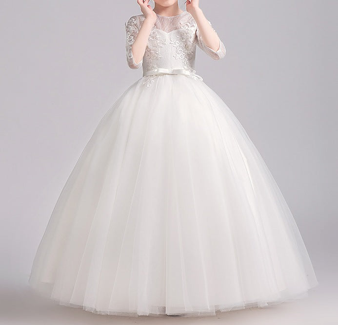 White Princess Dress for Girls – Flower Girl Wedding Gown - RAC25ZB273GDRESS