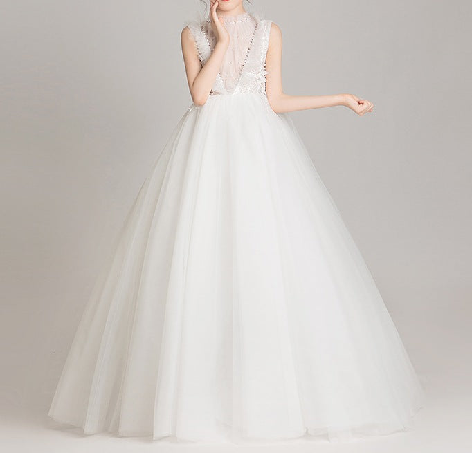 New Style Sleeveless Fluffy Yarn Flower Girl Dress – Wedding | Host | Piano Performance Costume = RAC25ZB270GDRESS