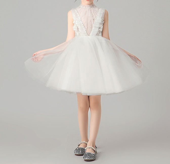 New Style Sleeveless Fluffy Yarn Flower Girl Dress – Wedding | Host | Piano Performance Costume = RAC25ZB270GDRESS