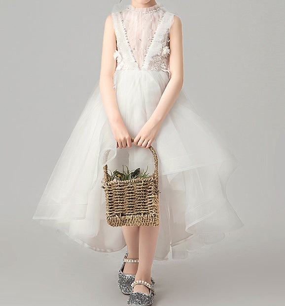 New Style Sleeveless Fluffy Yarn Flower Girl Dress – Wedding | Host | Piano Performance Costume = RAC25ZB270GDRESS