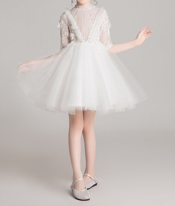 New Style Sleeveless Fluffy Yarn Flower Girl Dress – Wedding | Host | Piano Performance Costume = RAC25ZB270GDRESS