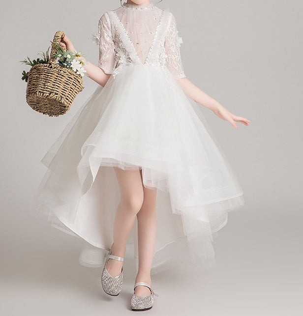 New Style Sleeveless Fluffy Yarn Flower Girl Dress – Wedding | Host | Piano Performance Costume = RAC25ZB270GDRESS