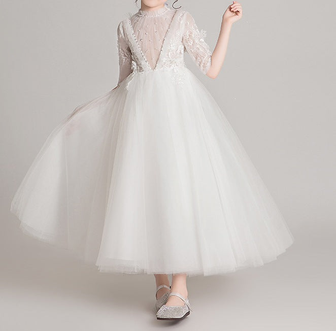 New Style Sleeveless Fluffy Yarn Flower Girl Dress – Wedding | Host | Piano Performance Costume = RAC25ZB270GDRESS