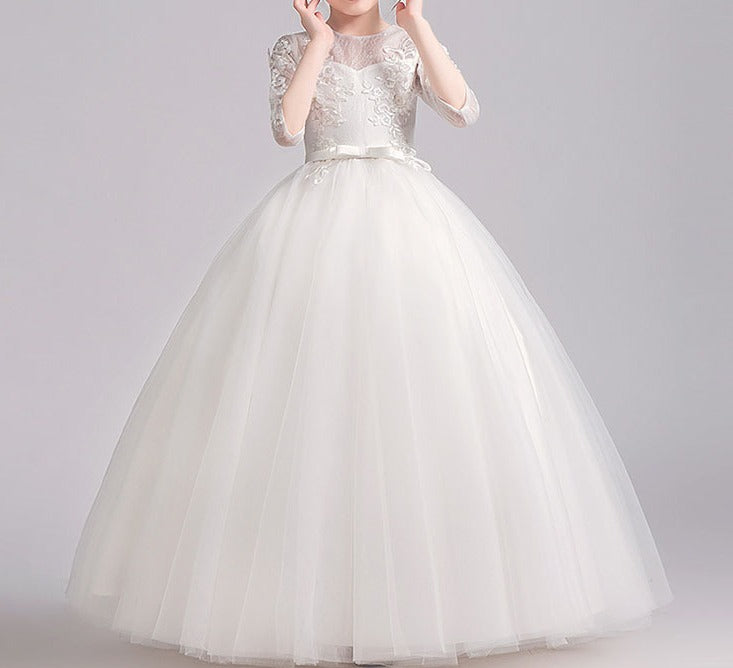 New Spring White Birthday Princess Performance Dress for Girls - RAC25ZB268GDRESS