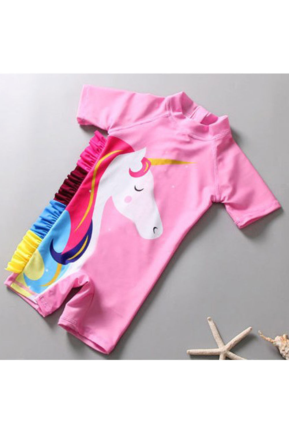 Baby Girls Short Sleeve Unicorn Print Bathing One Piece Swimwear
