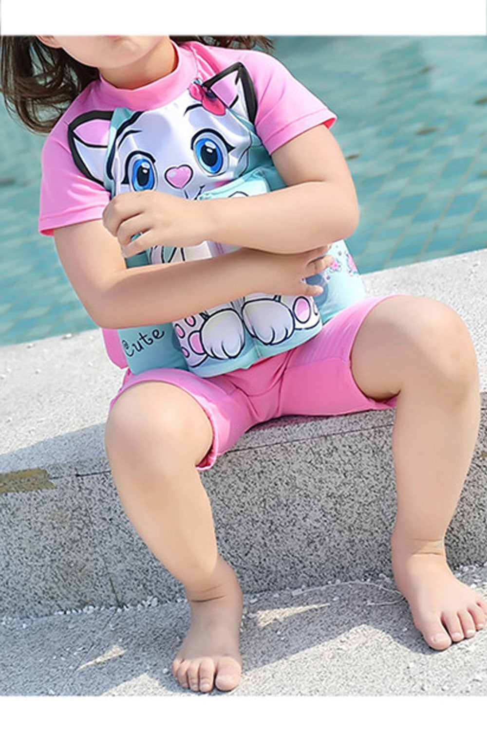 Toddler Girls Cute Cat Printed Short Sleeve Soft Breathable Beach Swimsuit