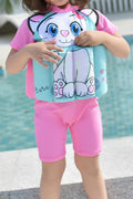 Toddler Girls Cute Cat Printed Short Sleeve Soft Breathable Beach Swimsuit