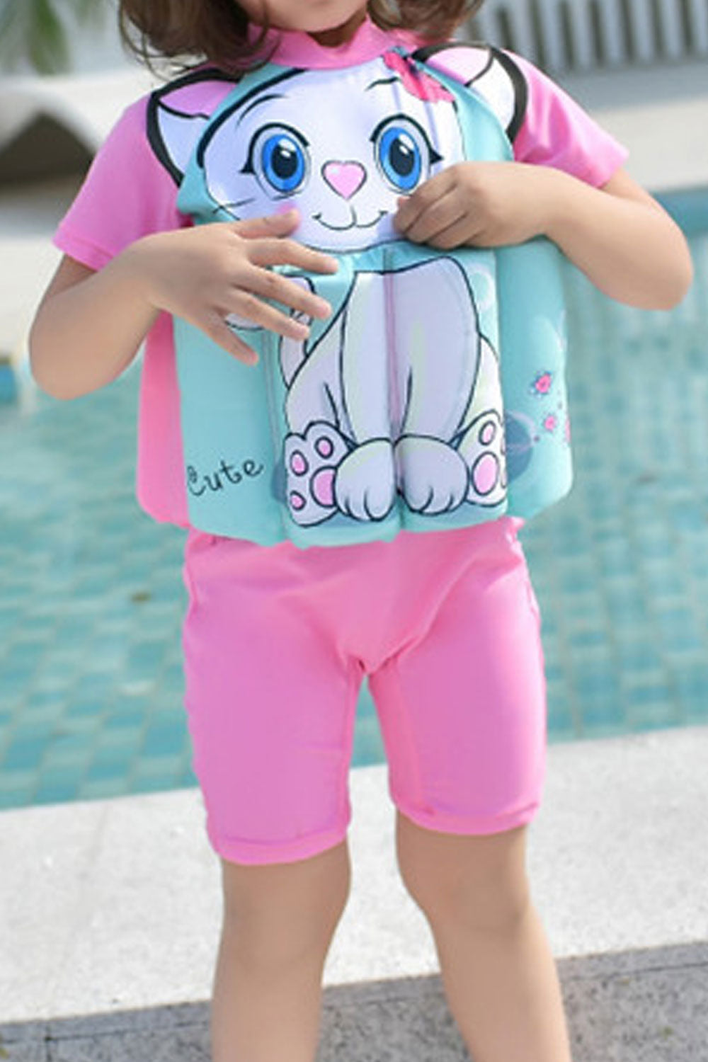 Toddler Girls Cute Cat Printed Short Sleeve Soft Breathable Beach Swimsuit