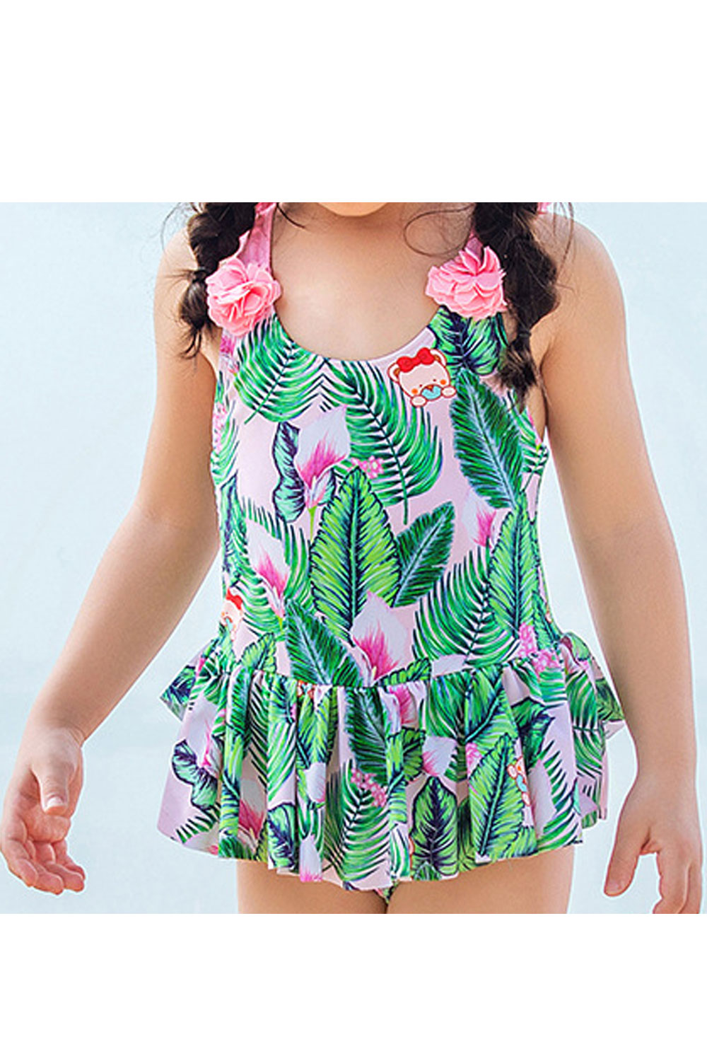 Toddler Girls Floral Printed Beautiful One Piece Swimsuit