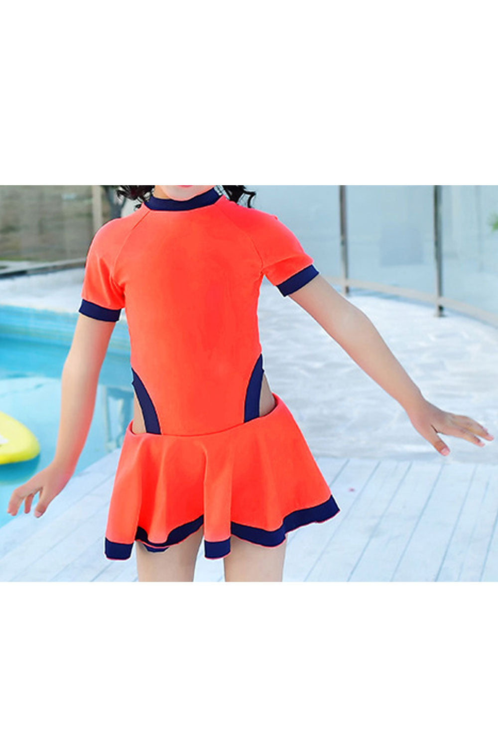 Toddler Girls Solid Pattern Beautiful Skirt Style Short Sleeve Swimsuit