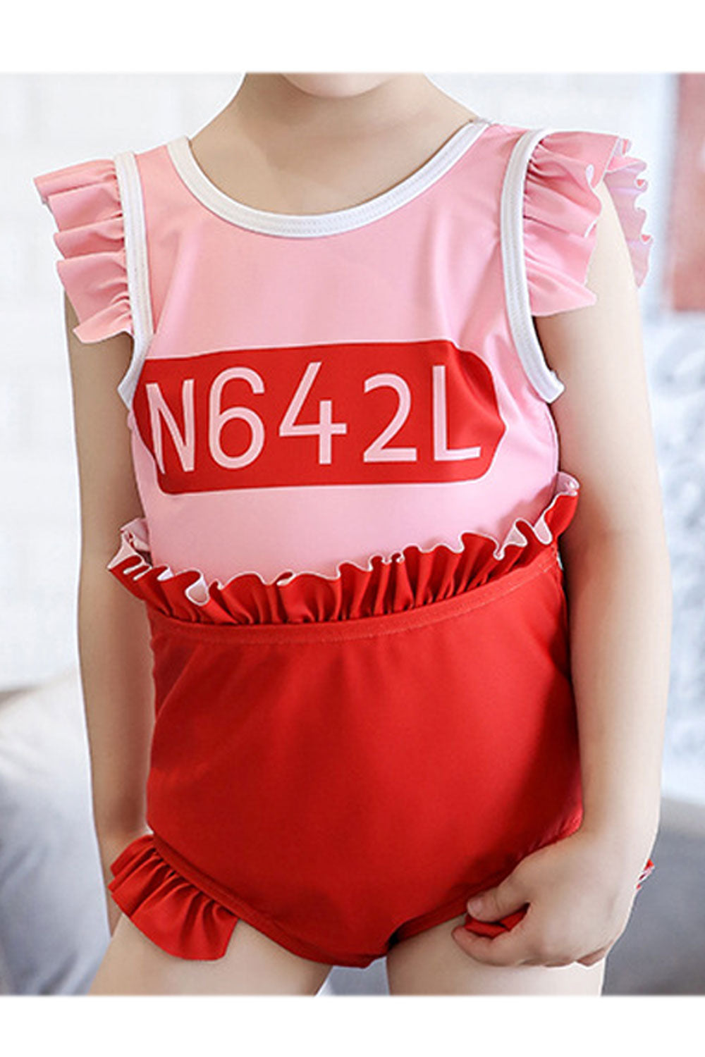 Toddler Girls Tremendous Letter Pattern Round Neck Soft Swimsuit