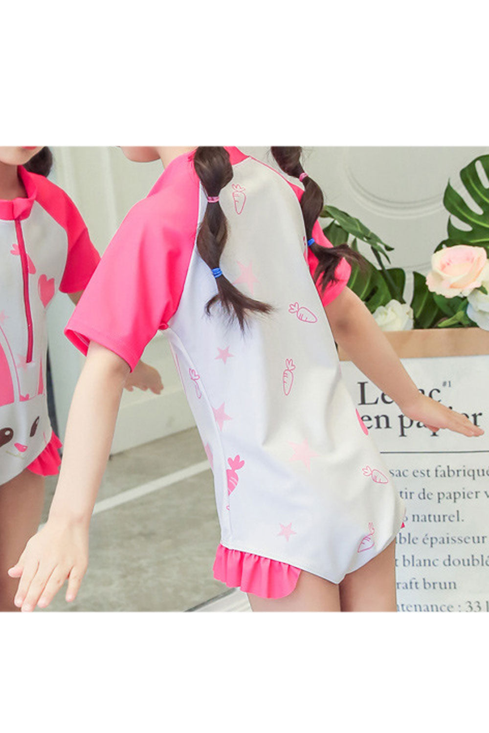 Toddler Girls Cute Cartoon Printed Short Sleeve Breathable Swimsuit