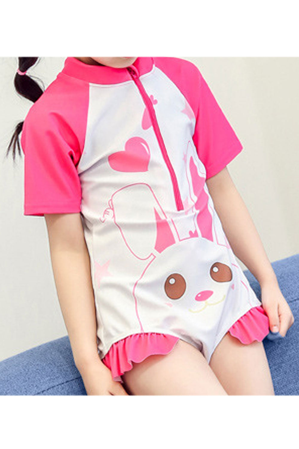 Toddler Girls Cute Cartoon Printed Short Sleeve Breathable Swimsuit