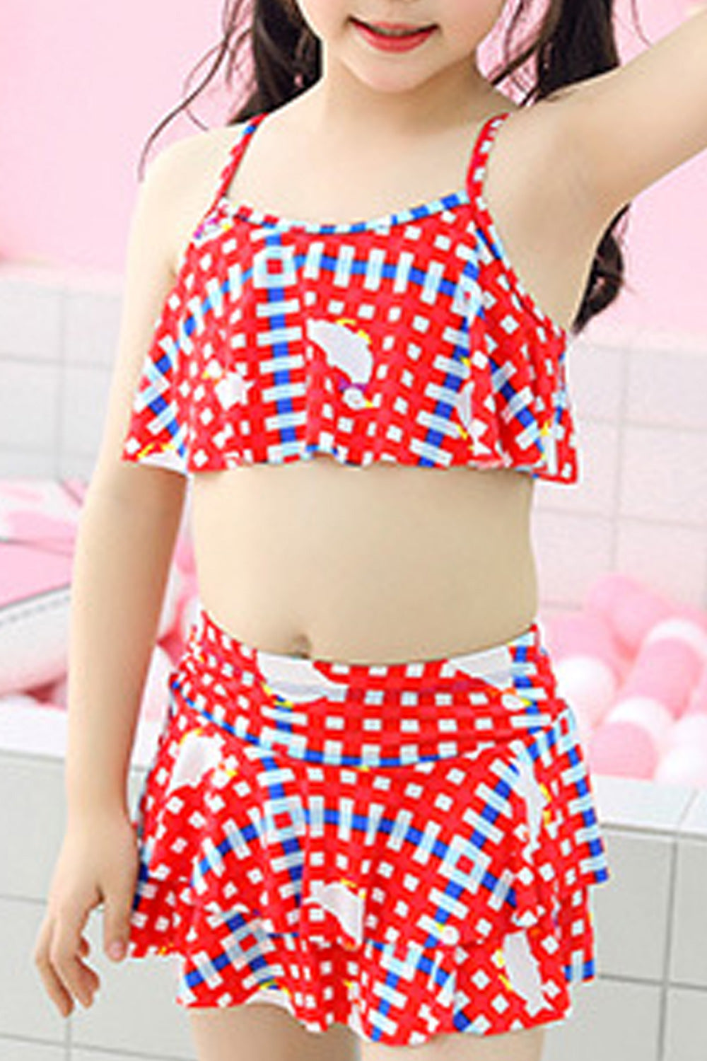 Baby Girls Plaid Pattern Cropped Top Two Piece Swimwear