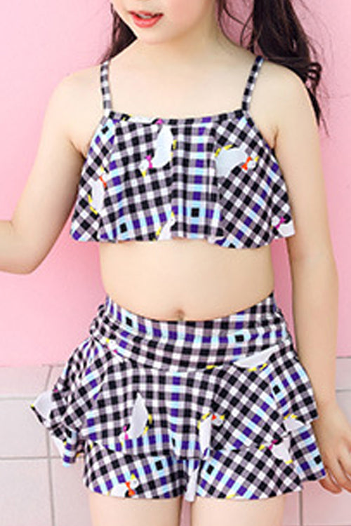 Baby Girls Plaid Pattern Cropped Top Two Piece Swimwear