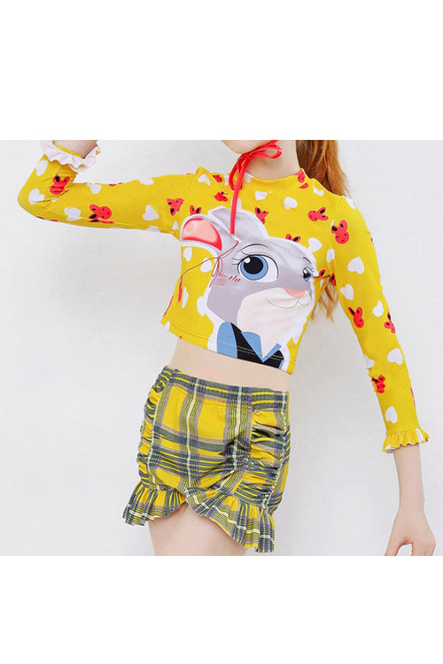 Baby Girls Long Sleeve Plaid Elasticated Two Piece Swimwear