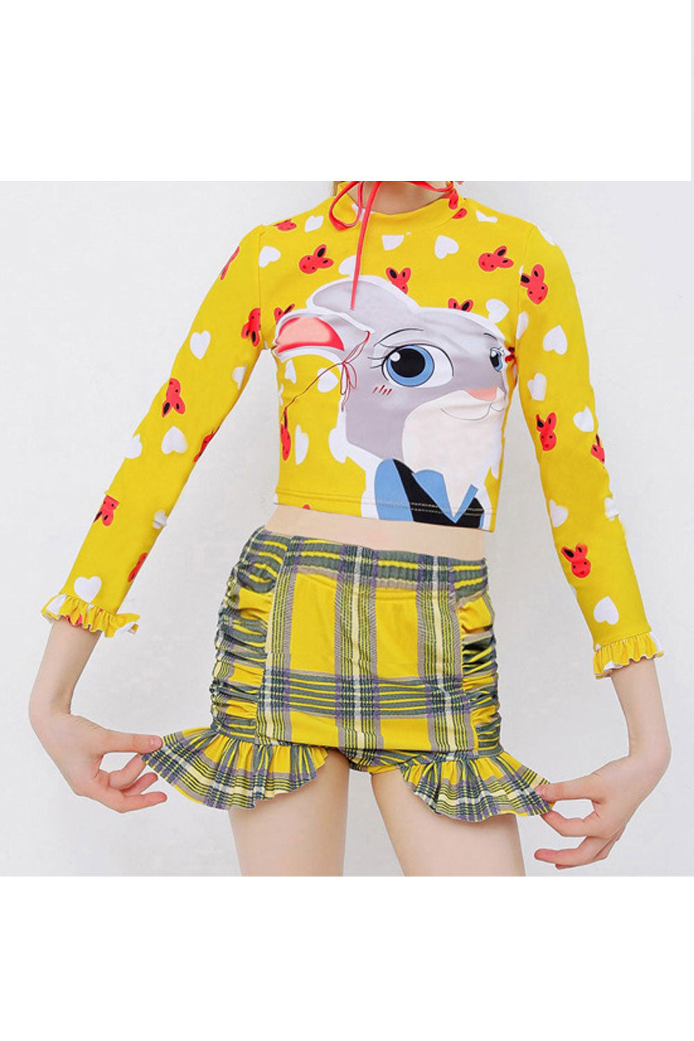 Baby Girls Long Sleeve Plaid Elasticated Two Piece Swimwear