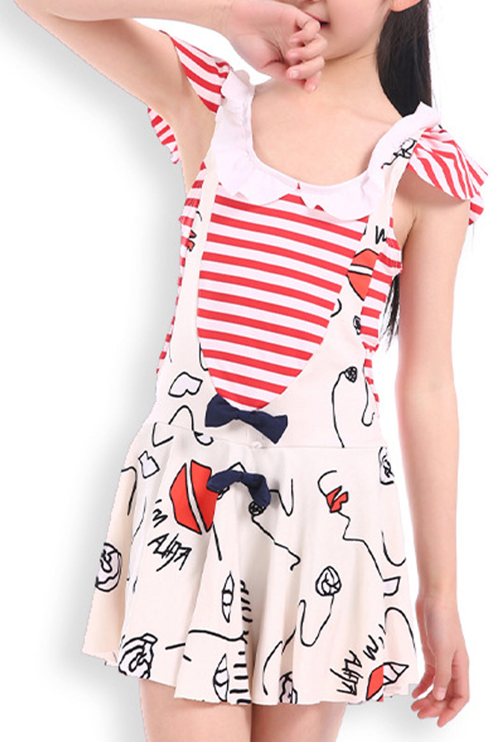 Baby Girls Round Neck Cartoon Stripes Summer One Piece Swimwear