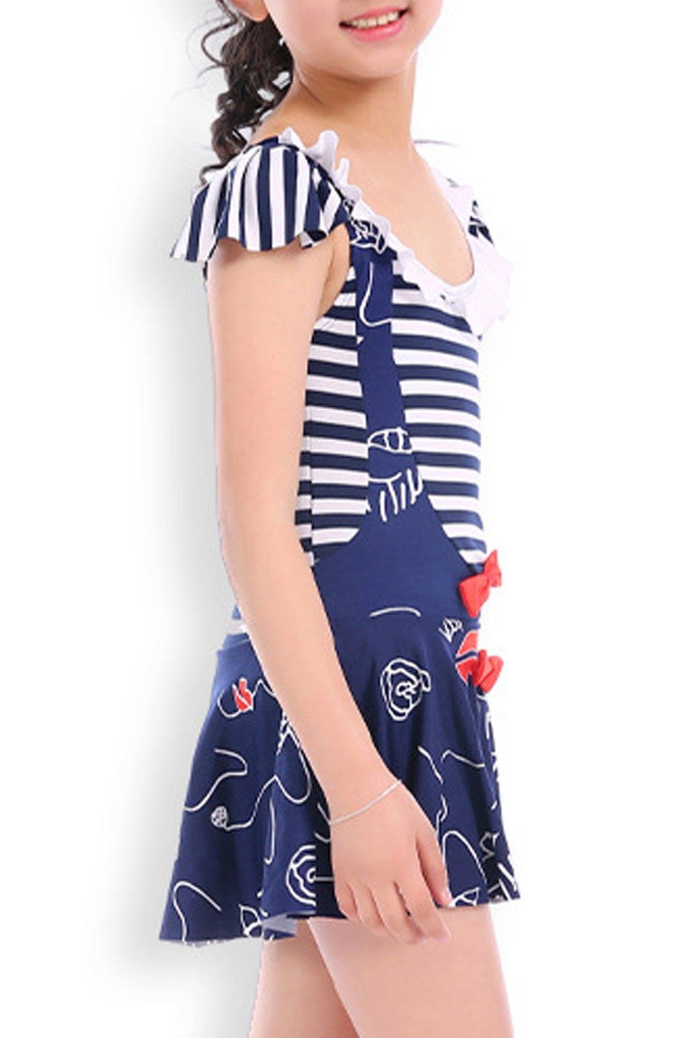 Baby Girls Round Neck Cartoon Stripes Summer One Piece Swimwear