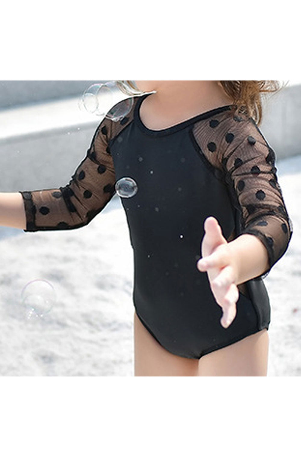 Baby Girls One Piece Sheered Long Sleeve Fashion Swimwear