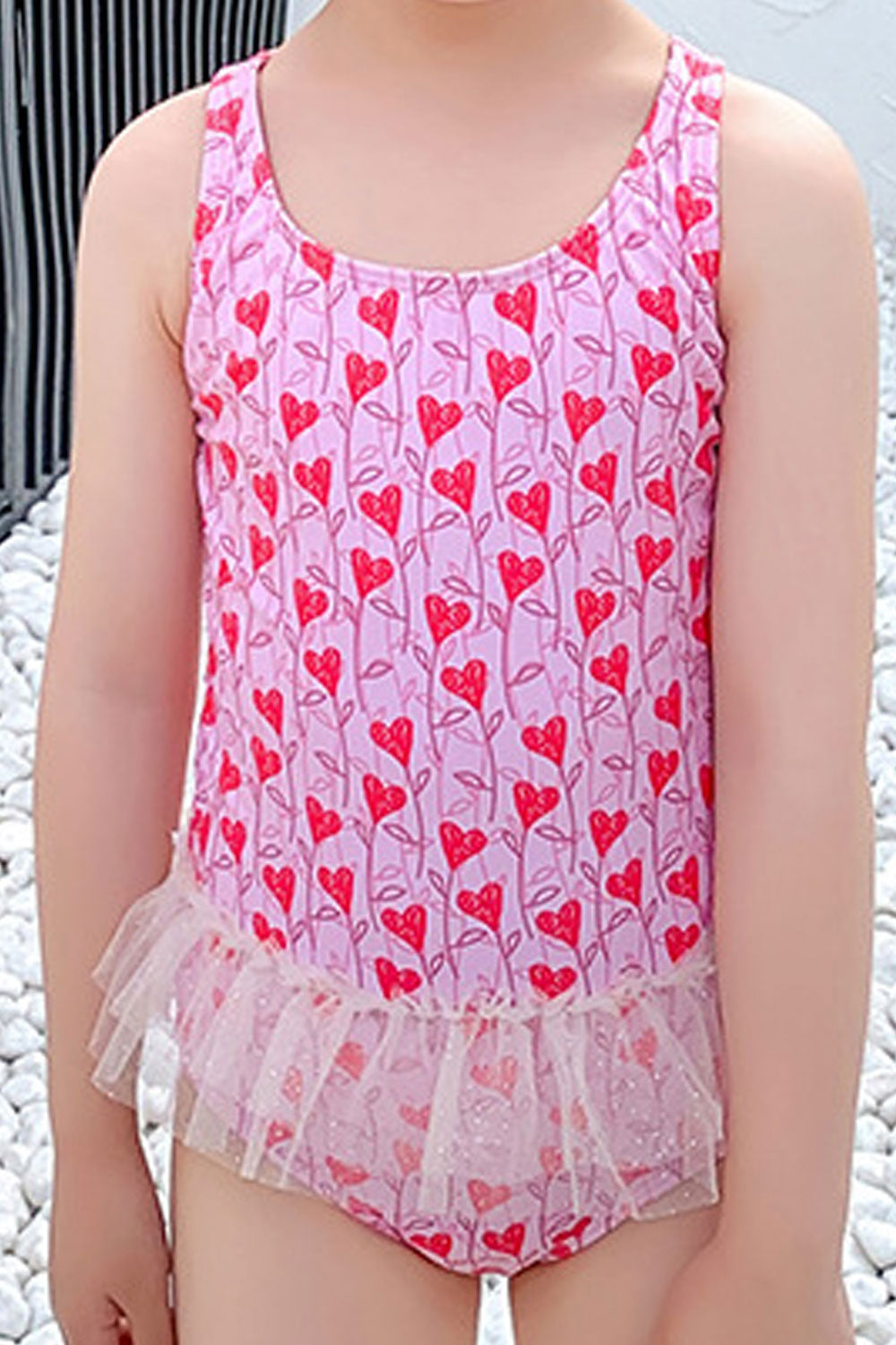 Baby Girls Tiny Heart Decorated Sleeveless One Piece Swimwear
