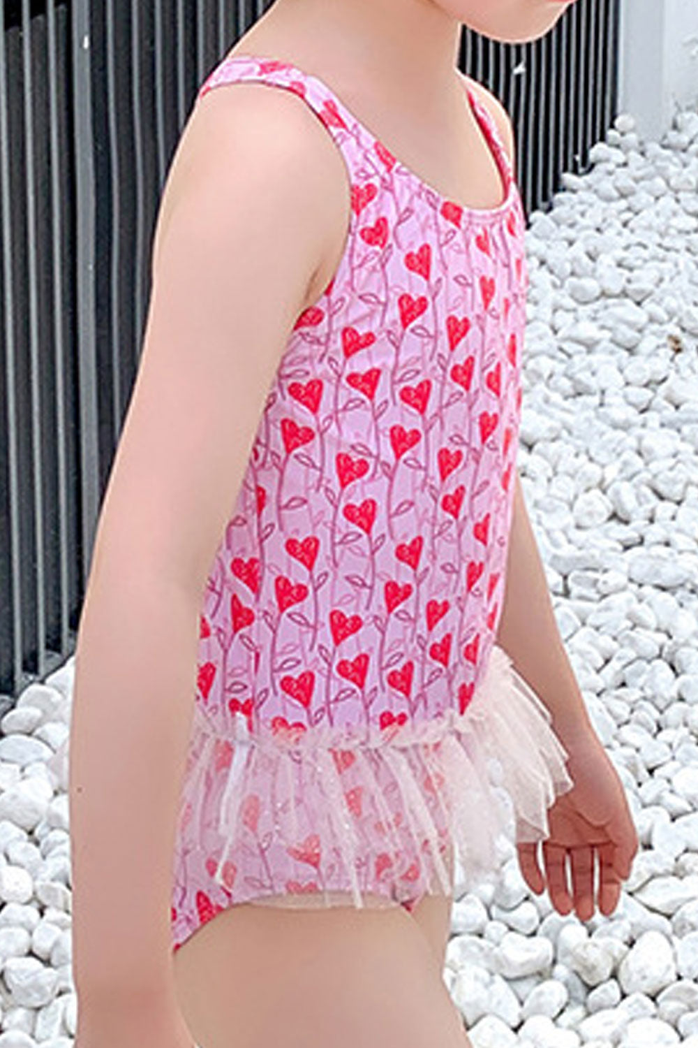 Baby Girls Tiny Heart Decorated Sleeveless One Piece Swimwear
