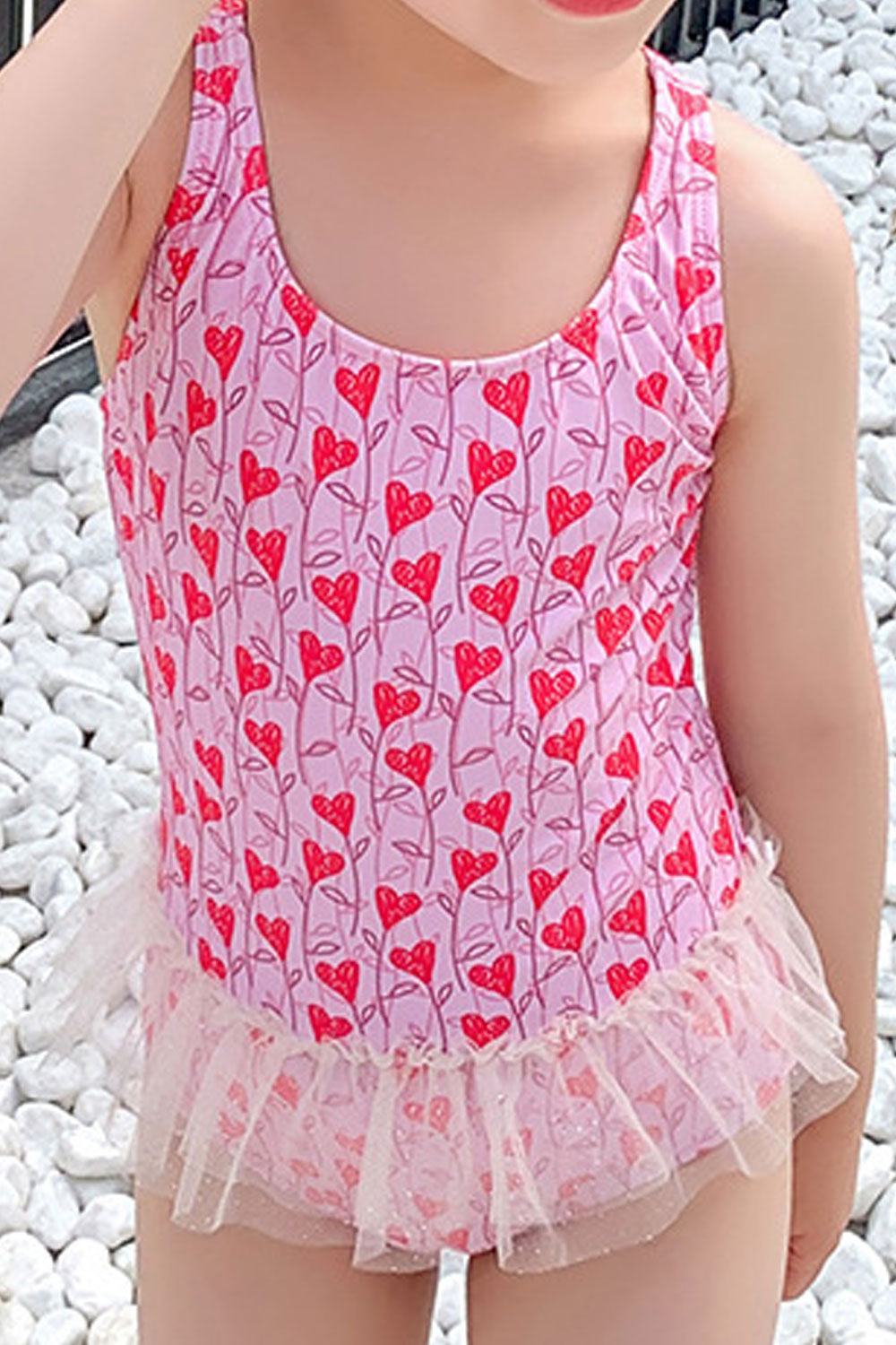 Baby Girls Tiny Heart Decorated Sleeveless One Piece Swimwear