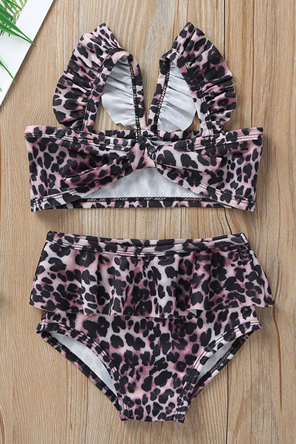 Baby Girls Ruffle Decorated Leopard Print Two Piece Swimwear