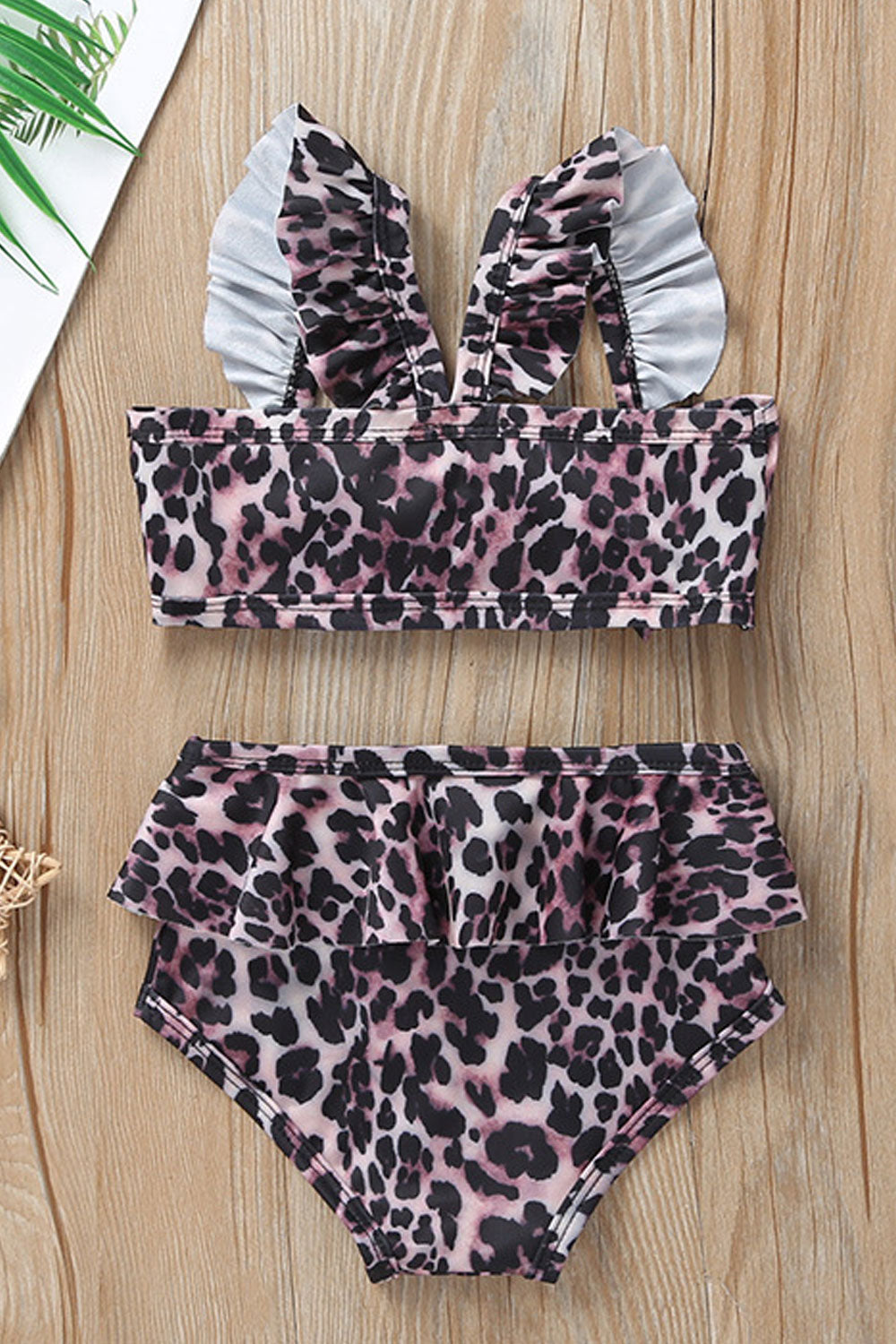 Baby Girls Ruffle Decorated Leopard Print Two Piece Swimwear