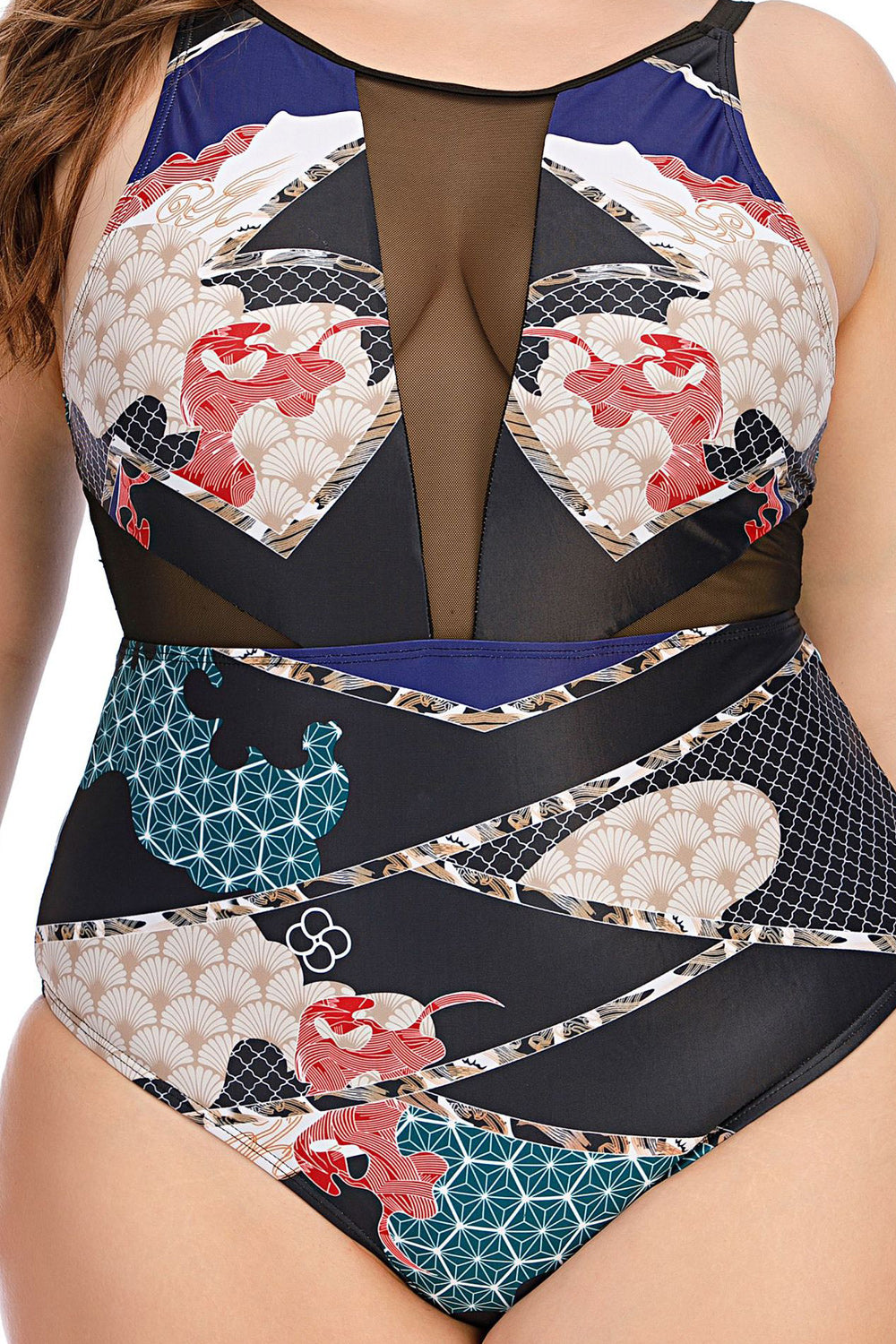 Women One Piece Breathable Printed Style Round Neck Comfy Swimwear
