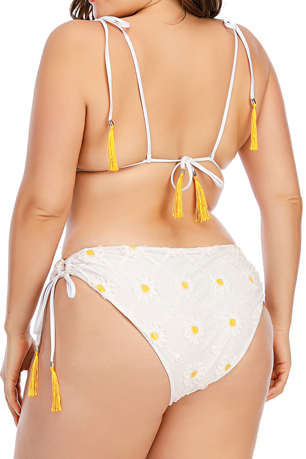Women Tie Knotted Strap Flower Decorated Two Piece Soft Swimwear