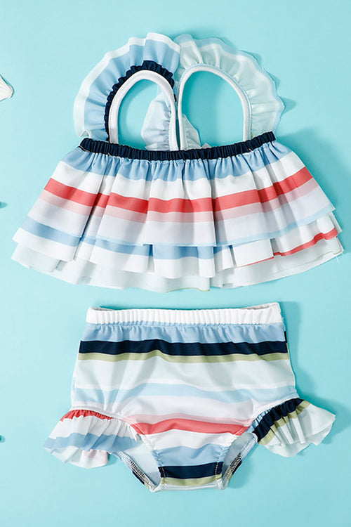 Baby Girls Beautiful Print Flouncing Top Summer Two Piece Swimwear