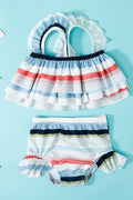 Baby Girls Beautiful Print Flouncing Top Summer Two Piece Swimwear